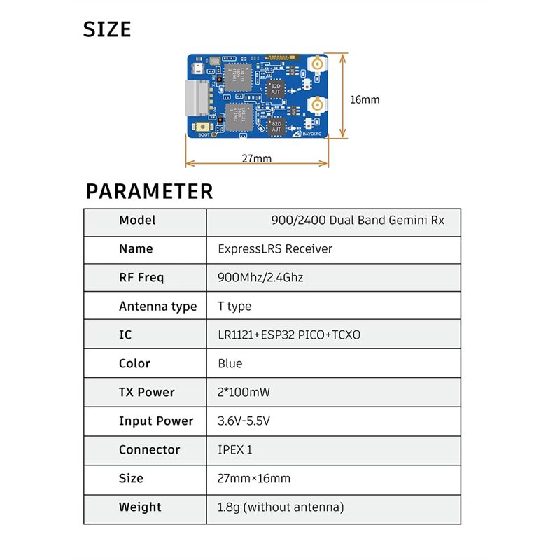 B78B-900Mhz 2.4Ghz 915M ELRS R - Drone Racing Receiver recension och pris